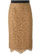 Marco Bologna Lace Pencil Skirt, Women's, Size: 42, Brown, Rayon/polyamide/cotton
