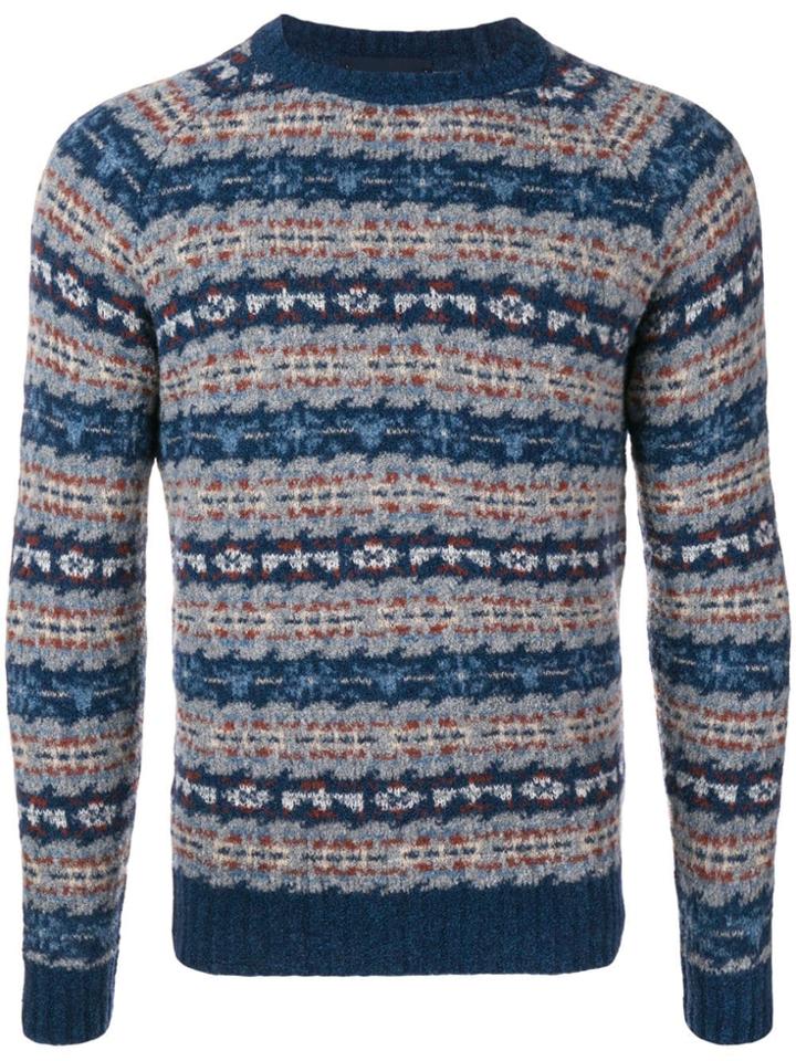 Lardini Patterned Crew Neck Jumper - Blue
