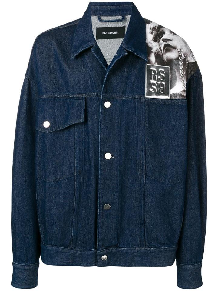 Raf Simons Logo Print Denim Jacket - Blue