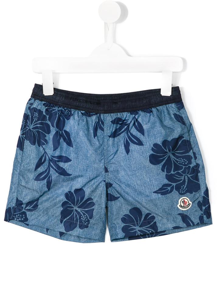 Moncler Kids Floral Print Swim Shorts, Boy's, Size: 10 Yrs, Blue