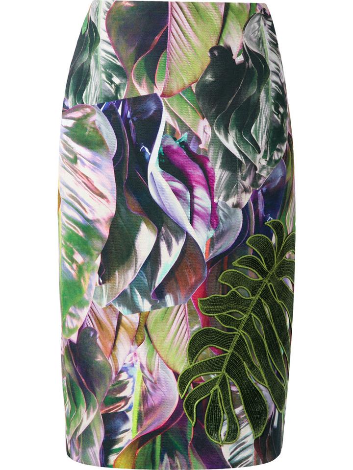 Martha Medeiros Foliage Judith Pencil Skirt, Women's, Size: 42, Linen/flax/viscose