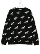 Msgm Kids Teen Monogram Print Sweatshirt - Black