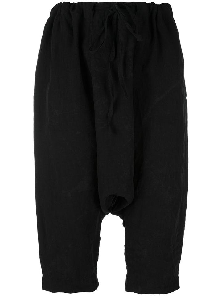 Forme D'expression - Cropped Drop-crotch Trousers - Women - Linen/flax - Xs, Black, Linen/flax