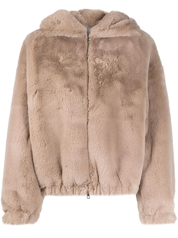 Srvz Club Hooded Shearling Jacket - Neutrals