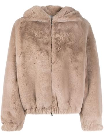 Srvz Club Hooded Shearling Jacket - Neutrals