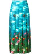 Gucci Garden Print Skirt, Women's, Size: 40, Blue, Silk