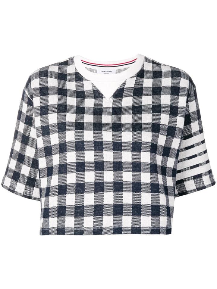 Thom Browne 4-bar Gingham Boxy Cutoff Tee - Blue