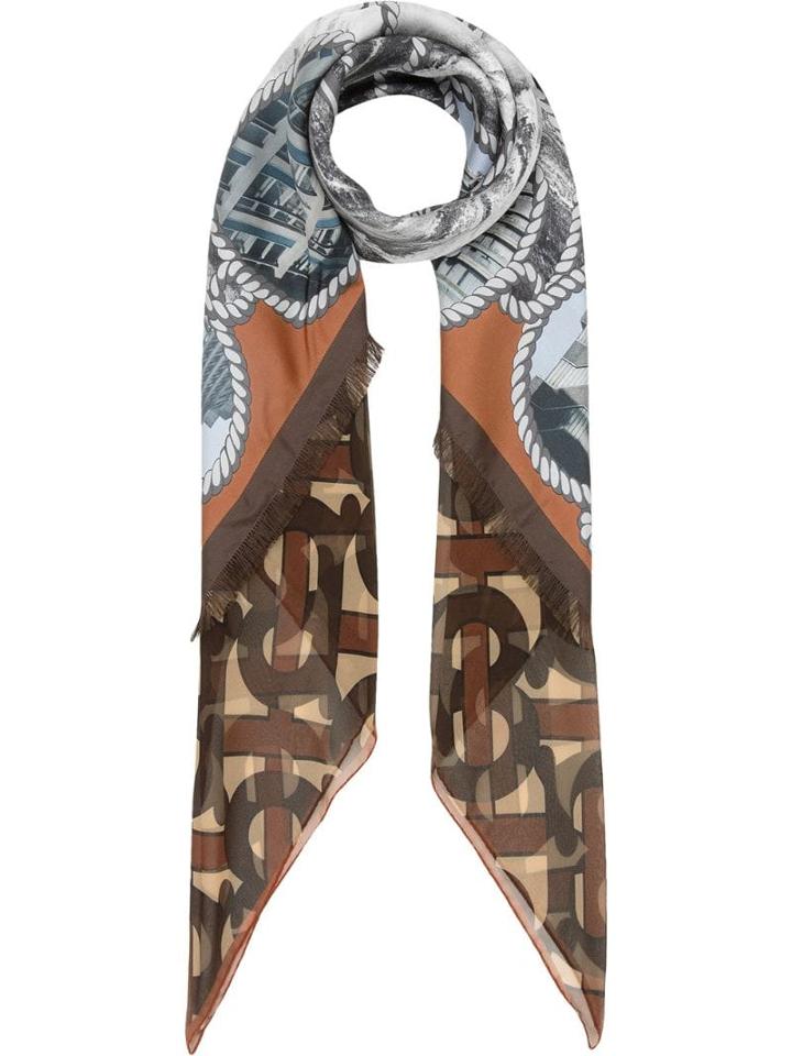Burberry Rigging And Monogram Print Silk Large Square Scarf - Brown