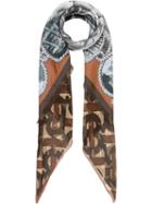 Burberry Rigging And Monogram Print Silk Large Square Scarf - Brown
