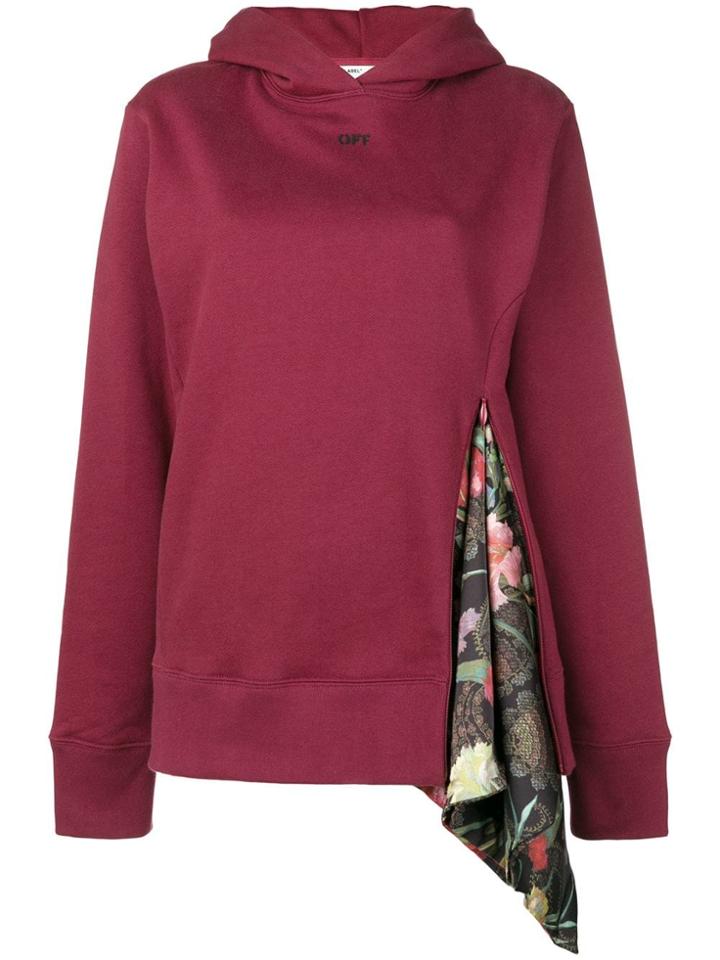 Off-white Floral Print Detail Hoodie - Red