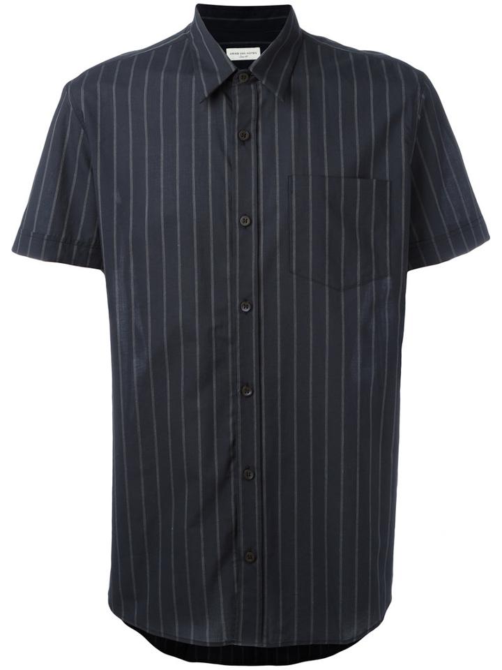 Dries Van Noten Striped Short-sleeve Shirt, Men's, Size: 50, Black, Cotton