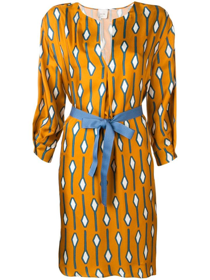 Alysi Patterned Fitted Dress - Yellow