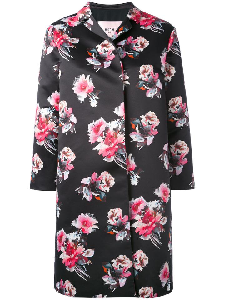 Msgm Flower Print Coat - Black