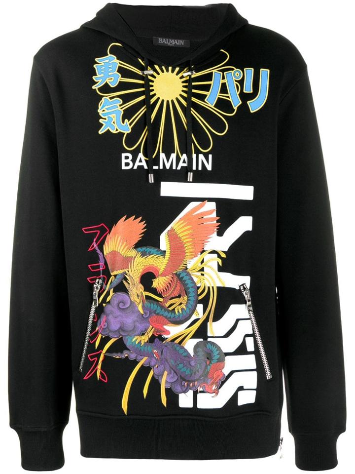 Balmain Dragon Print Hoodie - Black