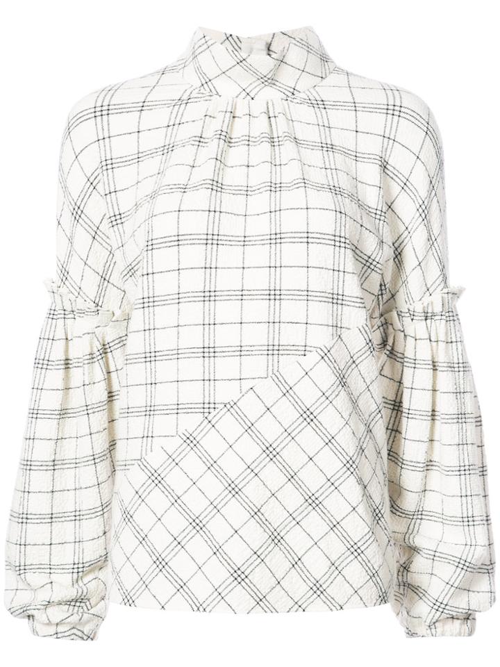Tibi Plaid Print Blouse With Balloon Sleeves - White