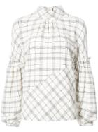 Tibi Plaid Print Blouse With Balloon Sleeves - White