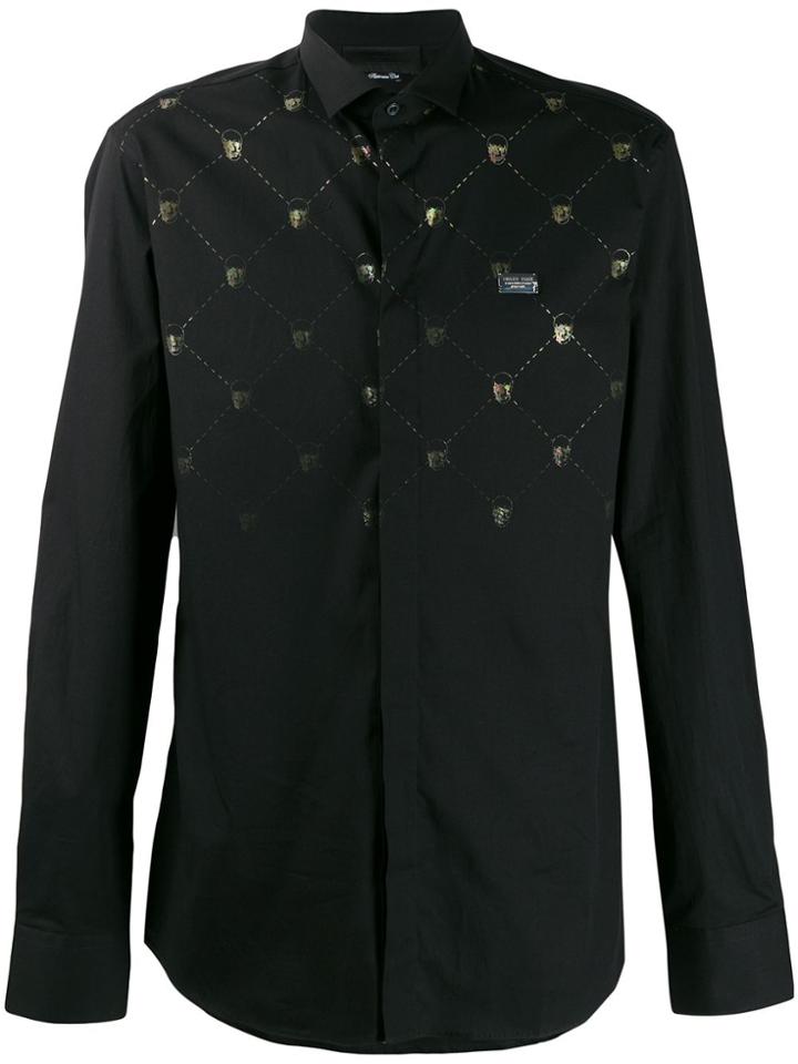 Philipp Plein Metallic Skull Print Shirt - Black