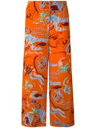 Aspesi - Embroidered Cropped Trousers - Women - Silk - 40, Yellow/orange, Silk