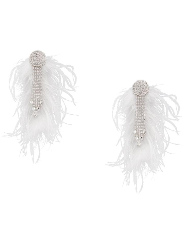 Alessandra Rich Feather Embellished Earrings - Silver