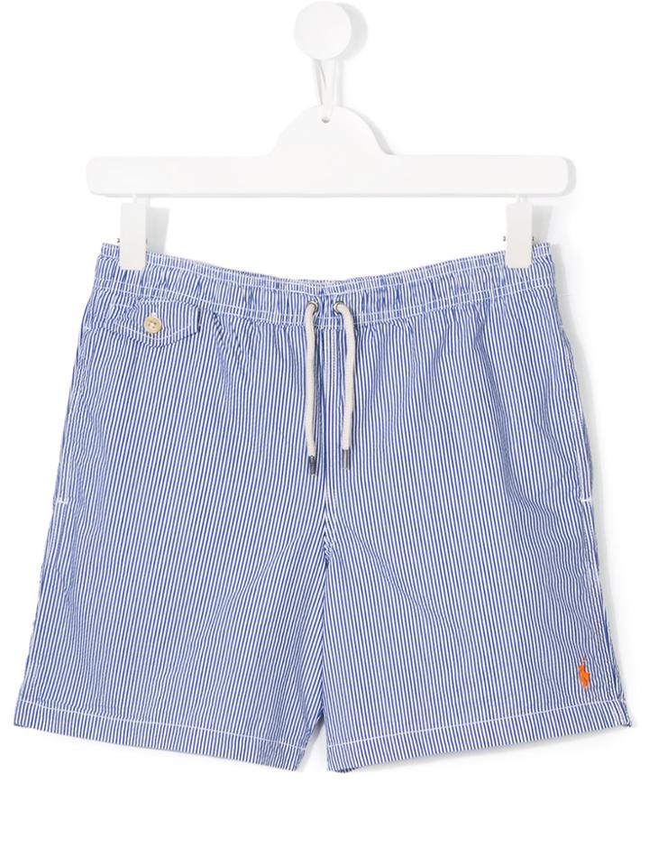 Ralph Lauren Kids Drawstring Waist Striped Shorts - Blue