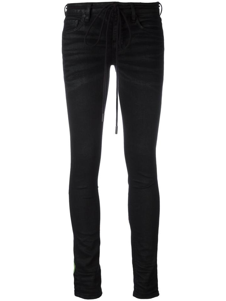Off-white - Embroidered Skinny Trousers - Women - Cotton/spandex/elastane - 25, Black, Cotton/spandex/elastane