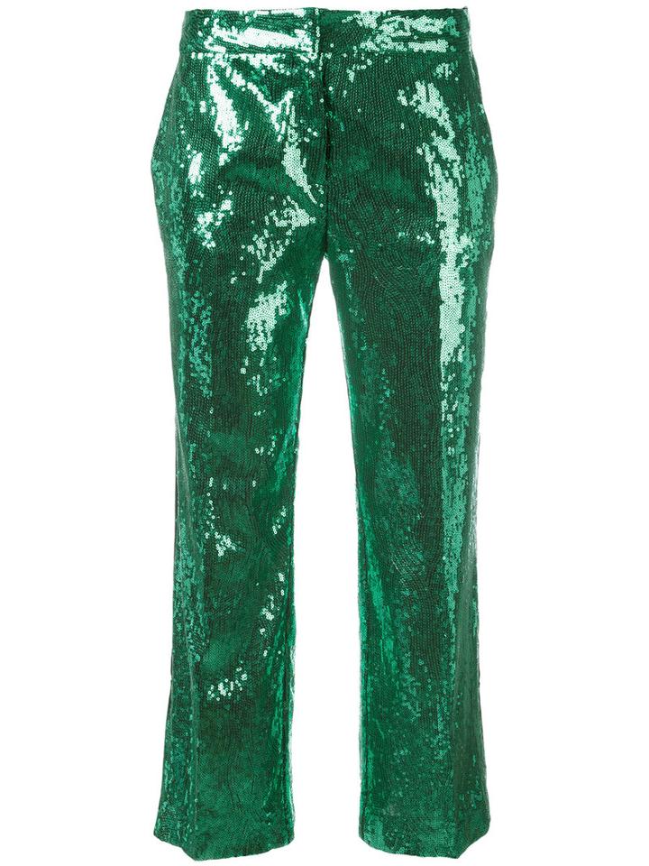No21 Sequinned Cropped Trousers, Women's, Size: 38, Green, Polyester/silk