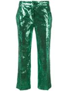 No21 Sequinned Cropped Trousers, Women's, Size: 38, Green, Polyester/silk