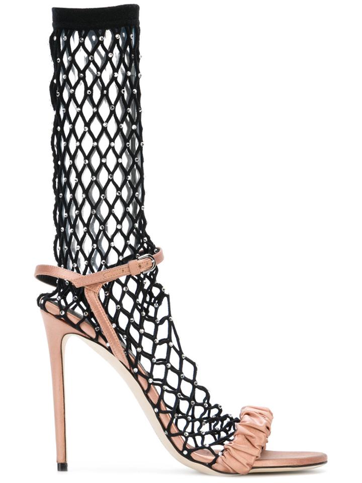 Marco De Vincenzo Crystal Fishnet Sandals - Nude & Neutrals