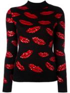 Saint Laurent Sequin Embellished Lip Print Sweater, Women's, Size: Xs, Black, Acrylic/polyamide/mohair