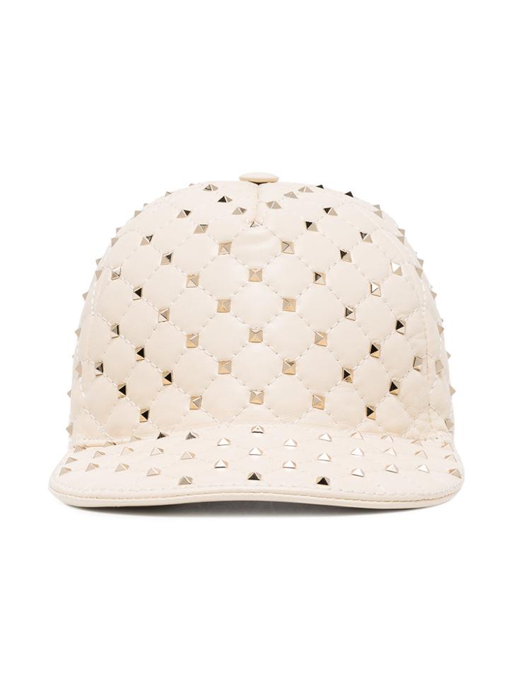 Valentino Cream Rockstud Leather Baseball Cap - Nude & Neutrals
