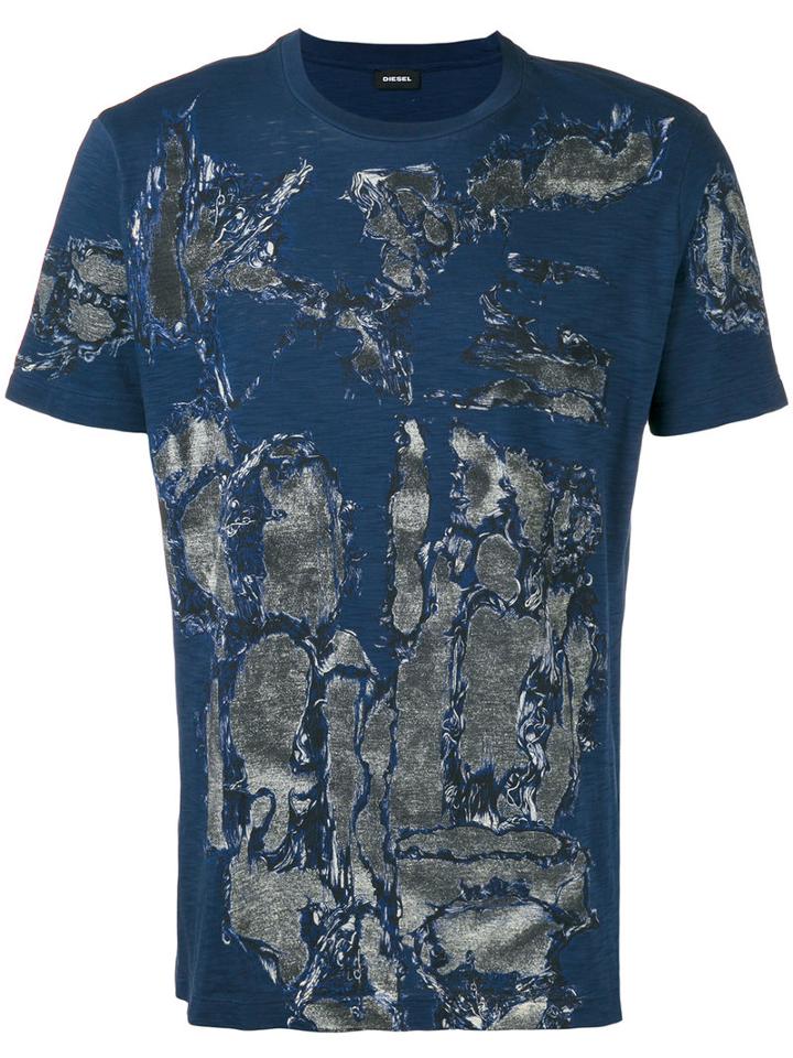 Diesel Allover Print T-shirt, Men's, Size: Medium, Blue, Cotton