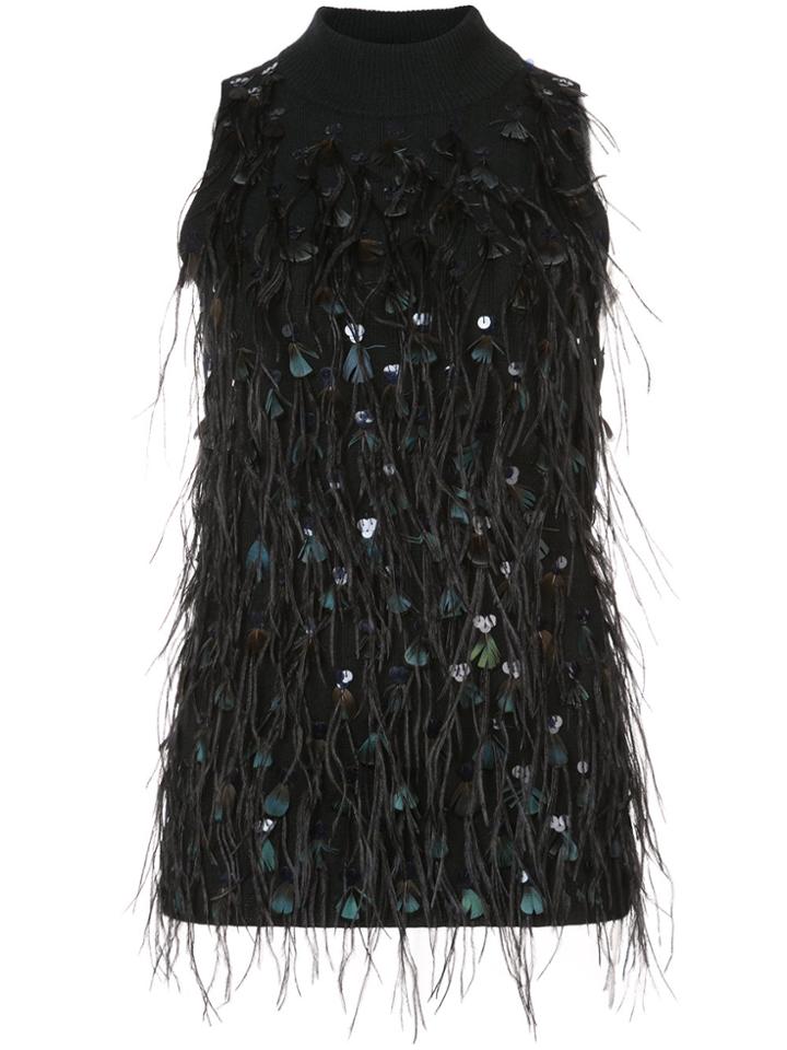 Sally Lapointe Feathered Mock Neck Top - Black