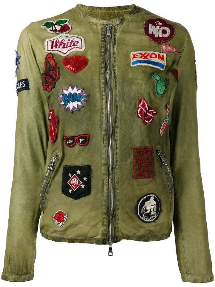 Giorgio Brato Multi Patched Jacket, Women's, Size: 42, Green, Leather/nylon/cotton