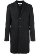 Closed Peaked Lapels Mid Coat, Men's, Size: Medium, Black, Virgin Wool/nylon/viscose