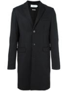 Closed Peaked Lapels Mid Coat, Men's, Size: Medium, Black, Virgin Wool/nylon/viscose