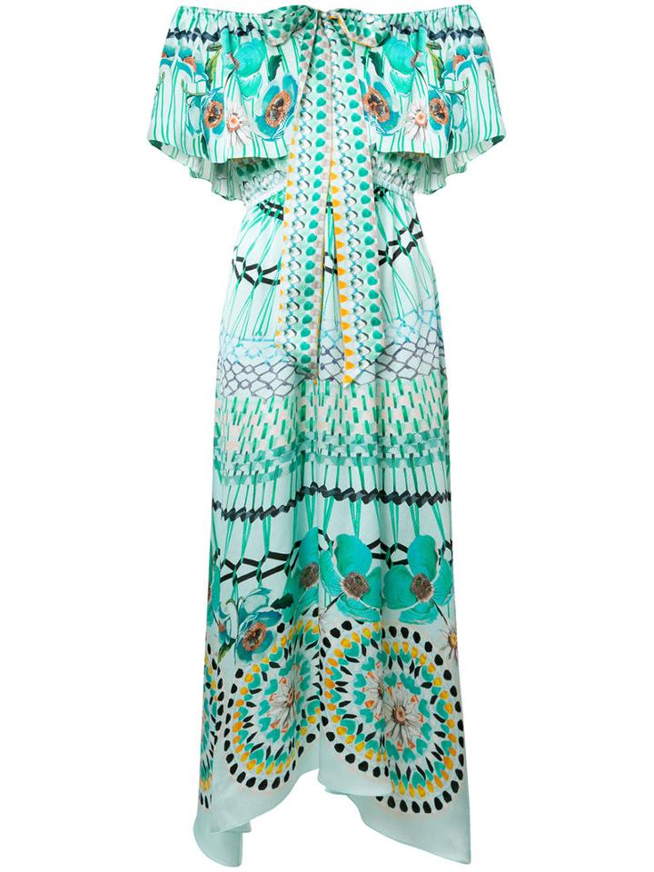 Temperley London Multi-print Off-shoulders Dress, Size: 6, Green, Silk