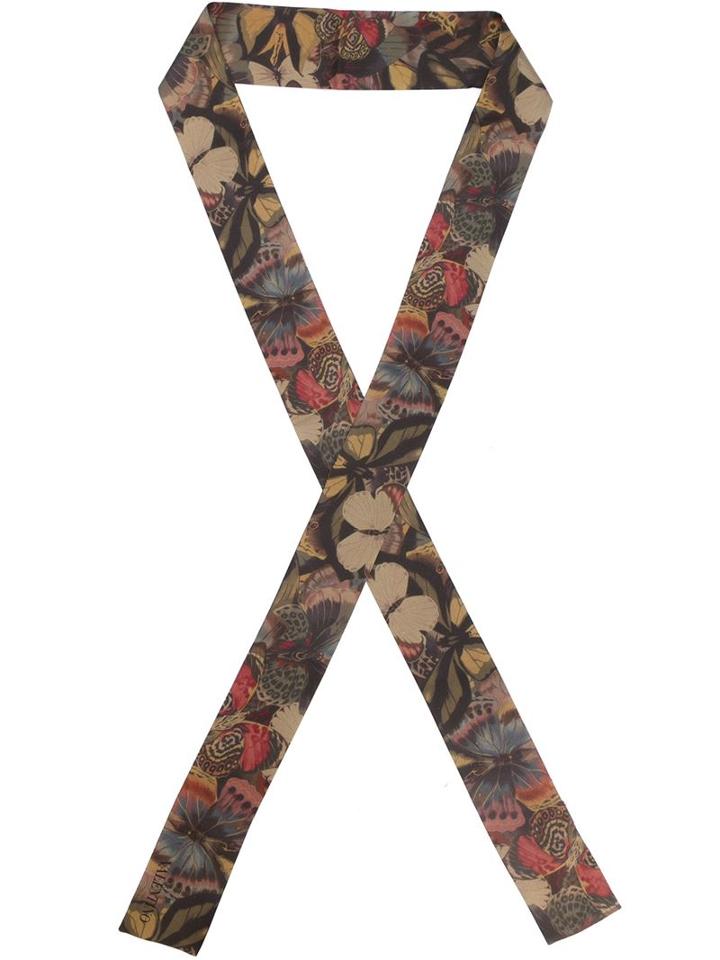 Valentino Butterfly Print Skinny Scarf, Women's, Green, Silk