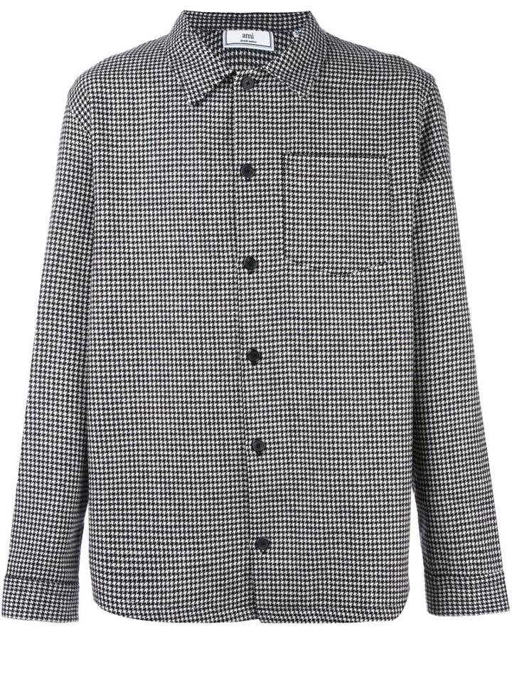 Ami Alexandre Mattiussi Mirco Houndstooth Overshirt, Men's, Size: 37, Black, Polyamide/wool