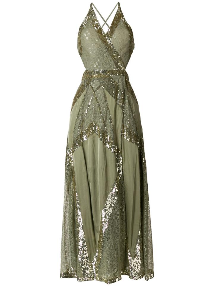 Temperley London Sequinned Criss Cross Back Dress - Green