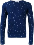 Paolo Pecora Palm Print Sweater, Men's, Size: Large, Blue, Cotton