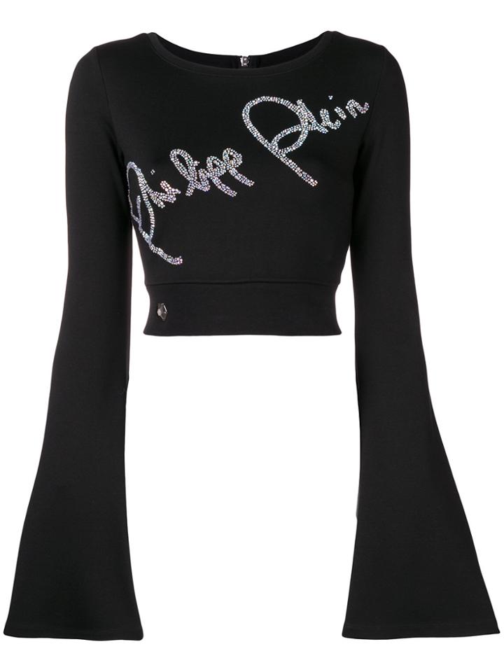 Philipp Plein Crystal-embellished Cropped Sweater - Black