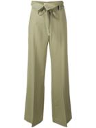 Maison Flaneur Belted Palazzo Pants - Green