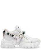 Miu Miu Crackled Crystal Embellished Sneakers - White