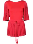 Oscar De La Renta Pleated Short-sleeved Top - Red