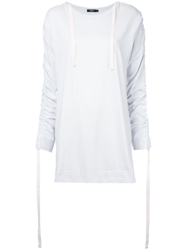 Bassike Ruched Sleeves T-shirt, Women's, Size: 8, White, Cotton