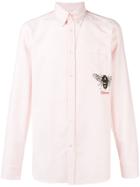 Gucci Striped Bee Embroidered Buttondown Shirt - Pink & Purple