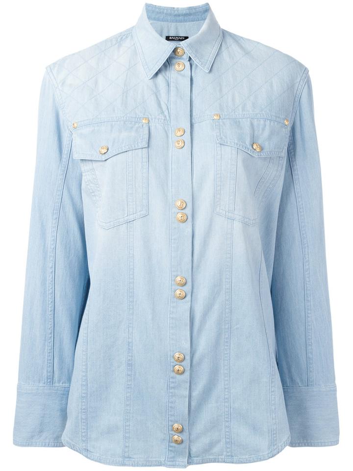 Balmain - Quilted Denim Shirt - Women - Cotton - 36, Blue, Cotton