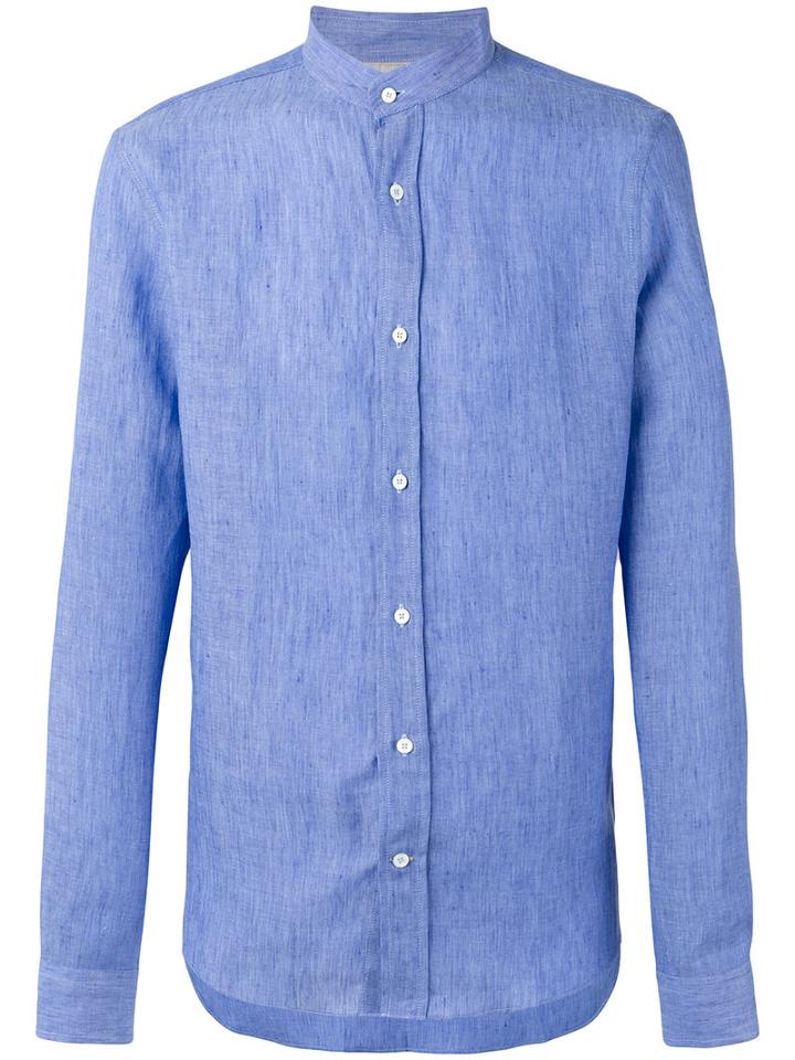 Brunello Cucinelli - Band Collar Shirt - Men - Cotton/linen/flax - Xxl, Blue, Cotton/linen/flax