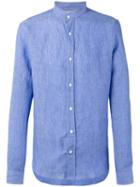 Brunello Cucinelli - Band Collar Shirt - Men - Cotton/linen/flax - Xxl, Blue, Cotton/linen/flax