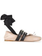 Miu Miu Nude Patent Double Buckle Ballerina Flats - Nude & Neutrals